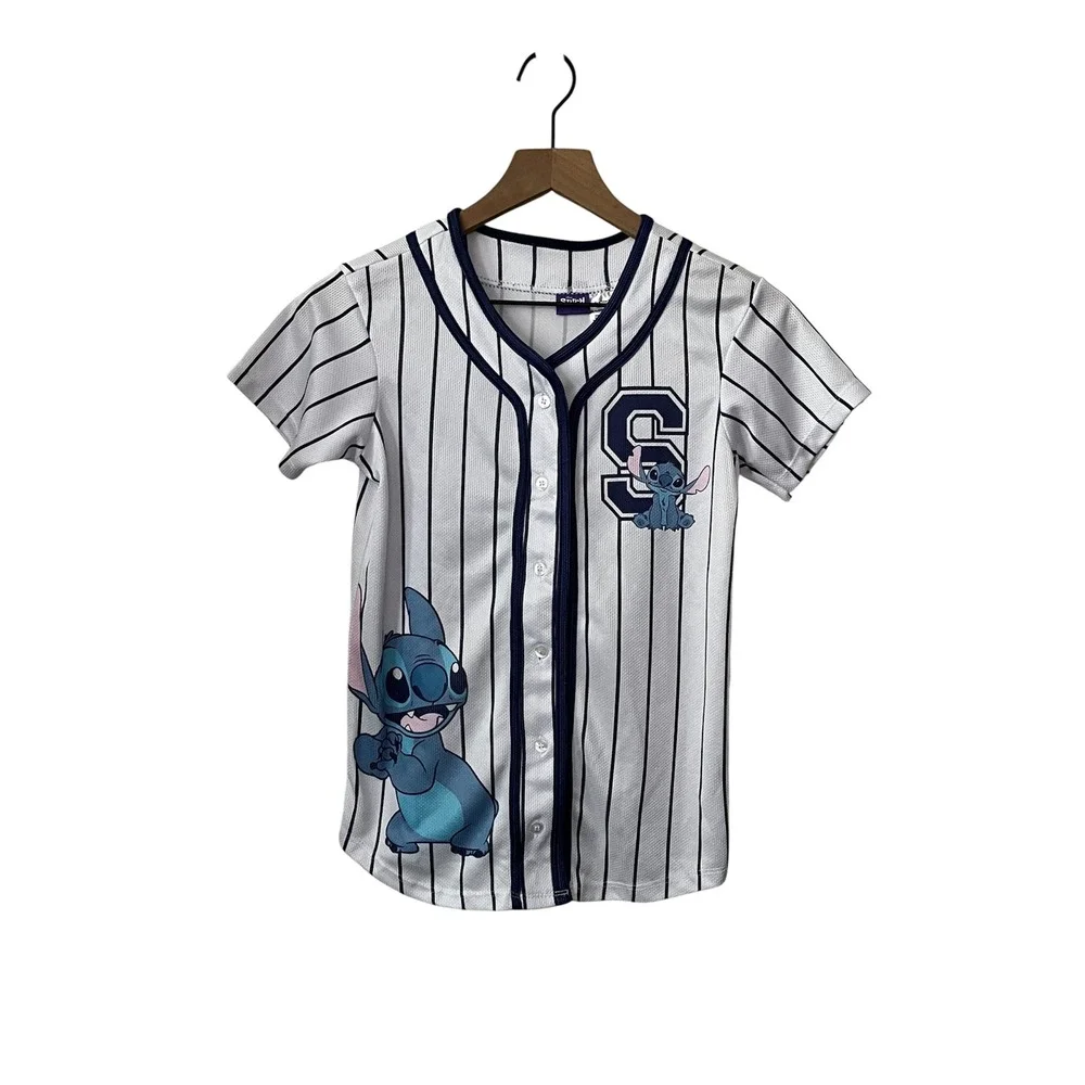 Disney Stitch Baseball Jersey Girls 10/12 Medium 'Ohana - Picture 1 of 6